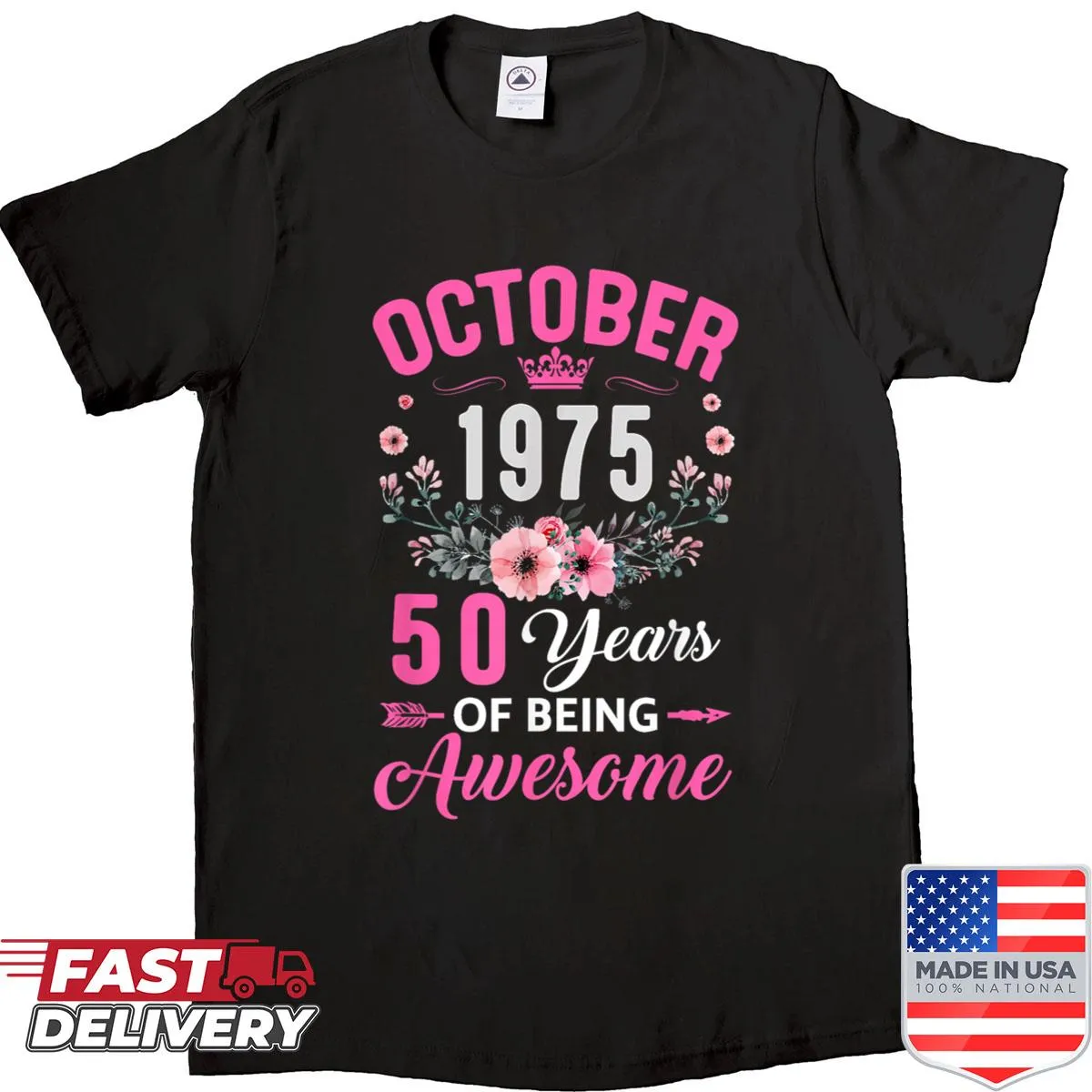 Typography T-shirt celebrating a 50th birthday since 1975