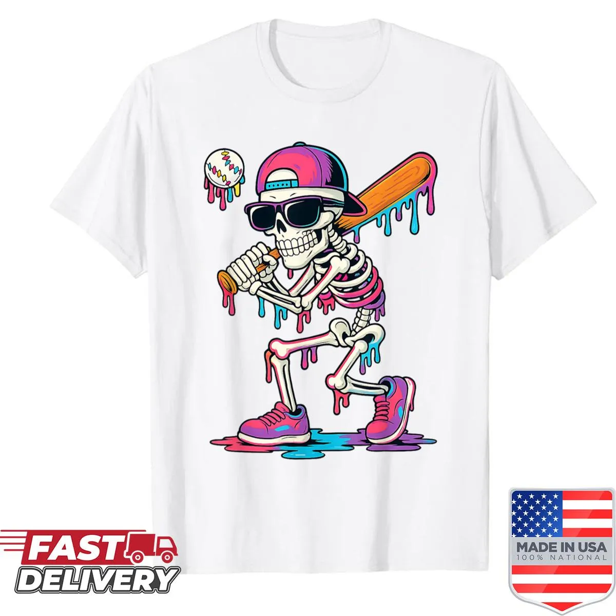 Funny baseball shirt with skeleton and ice cream design
