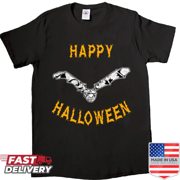 Cartoon bat graphic on a Halloween shirt