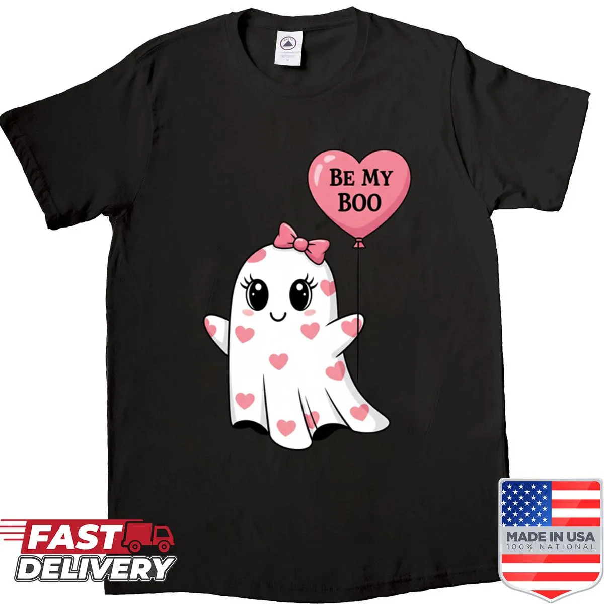 Cute ghost in pink with Be My Boo text for Valentine Halloween shirt