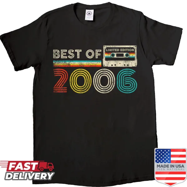 Vintage cassette tape design on a 2006 birthday shirt.