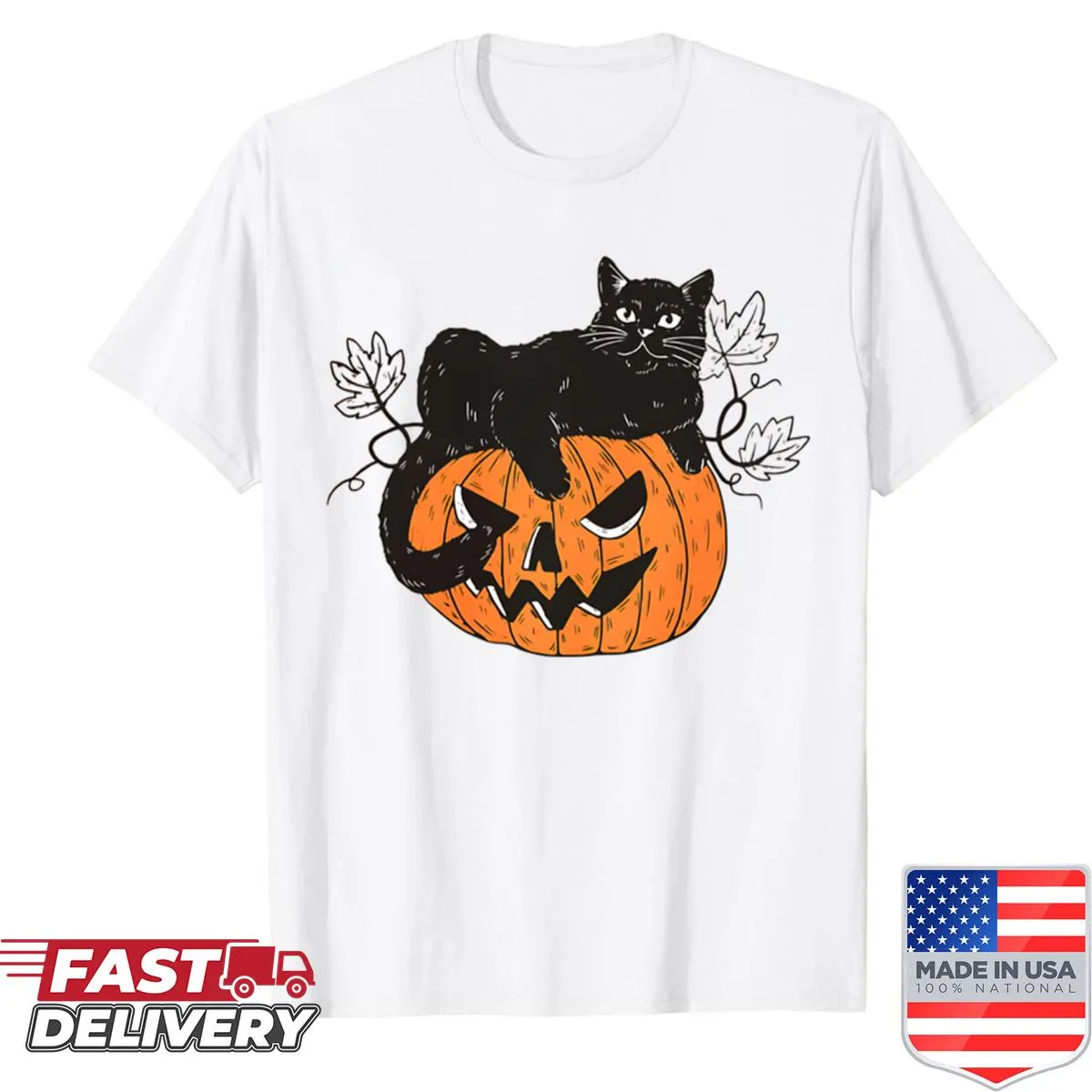 Cute black cat on a pumpkin Halloween shirt