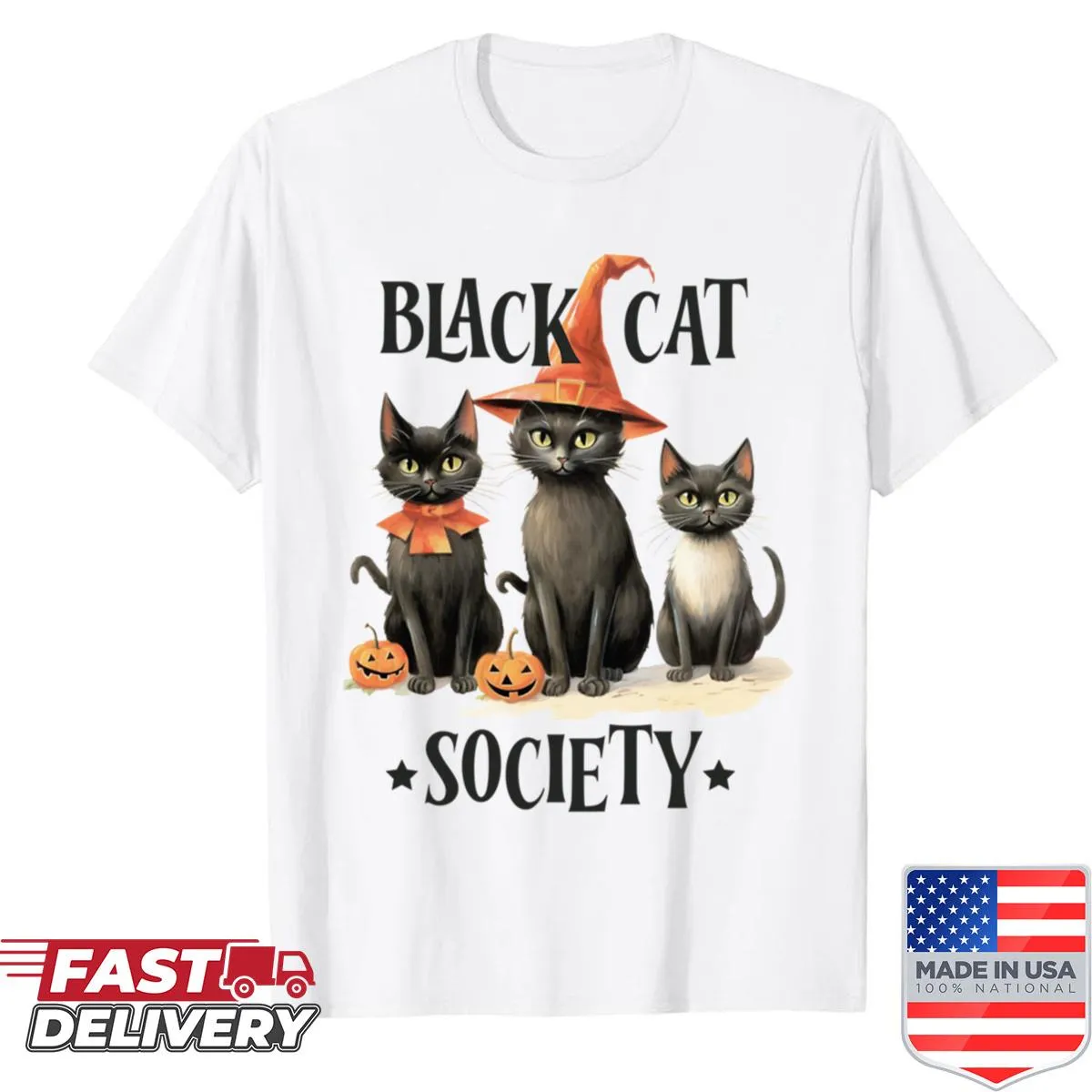 T-shirt with cute witch cats and pumpkins design