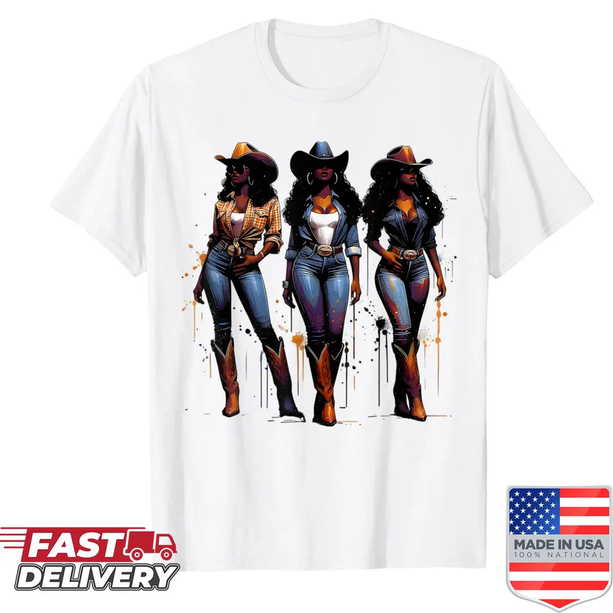 Shirt featuring a painting of a black cowgirl