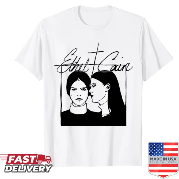 Minimalist black silhouette of Ethel's face on a shirt