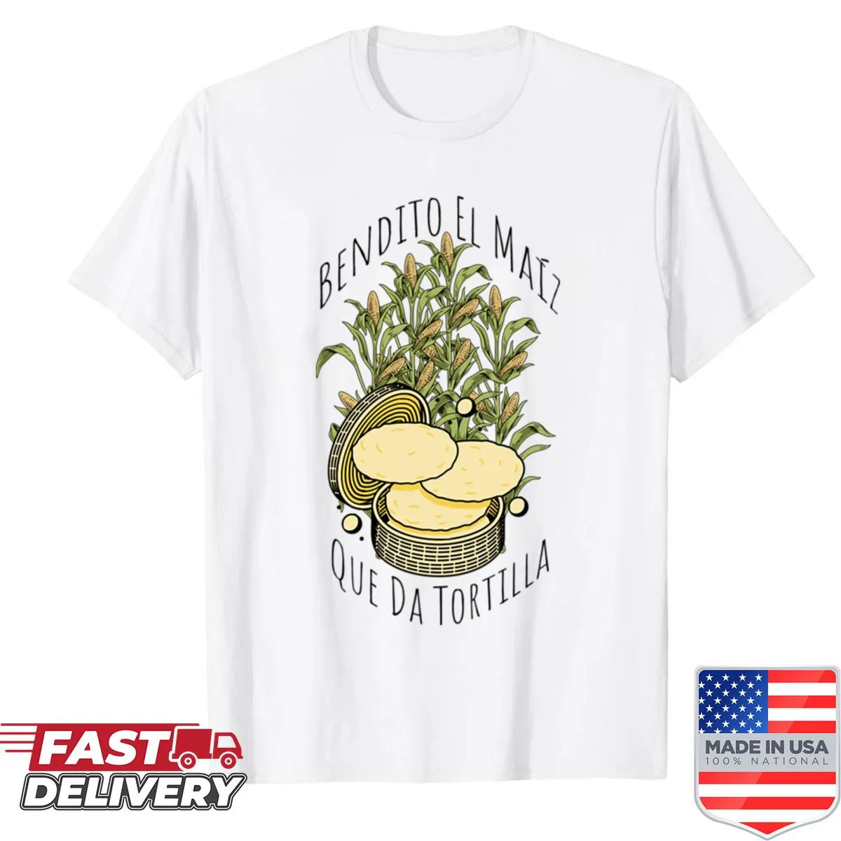 Typographic shirt celebrating corn and tortillas