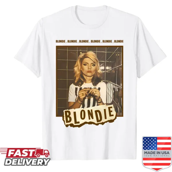 Vintage-style Blondie graphic on an 80s music-themed shirt