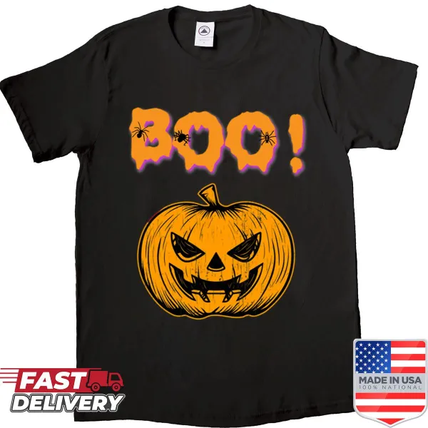 Cartoon jack-o'-lantern graphic T-shirt for Halloween