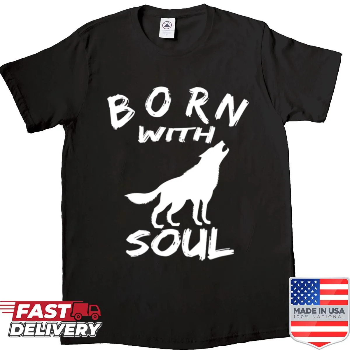 Illustrated wolf design on a shirt symbolizing a wild spirit.