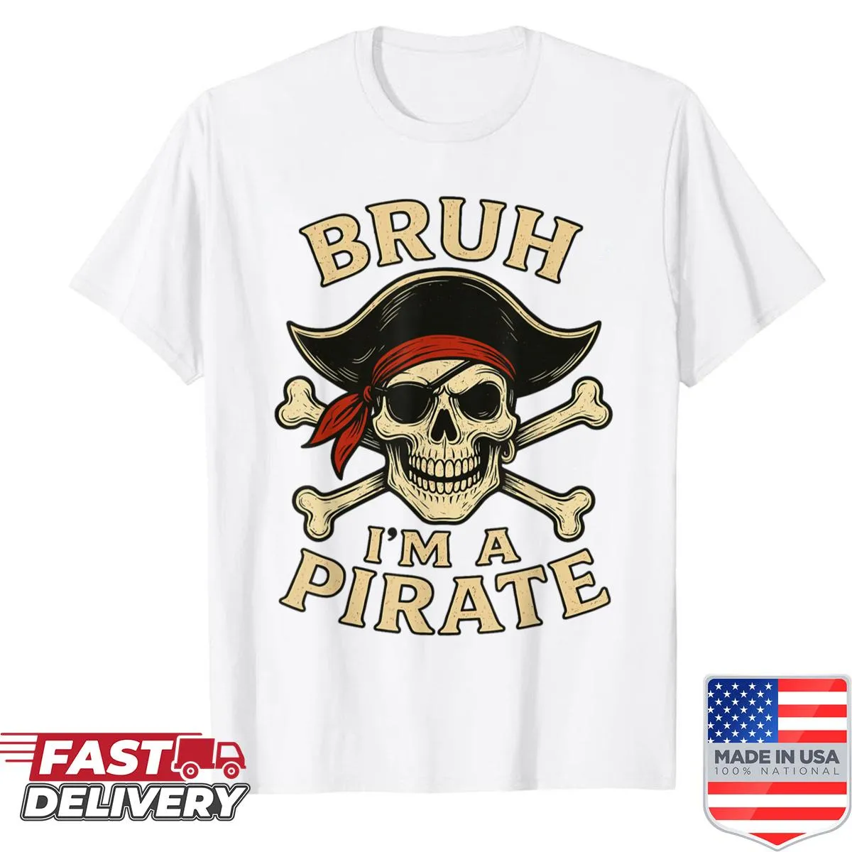 Pirate skull design on a Halloween-themed T-shirt