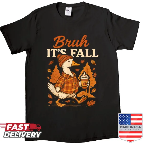 Funny autumn-themed shirt with a goose and pumpkin spice graphics