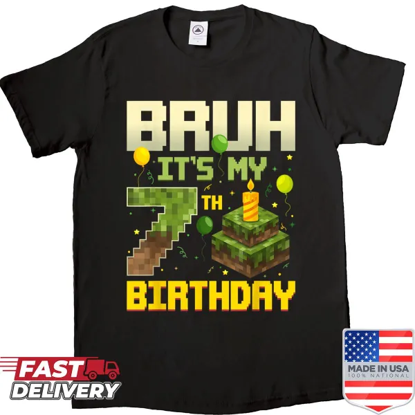 Funny pixel art 7th birthday shirt design