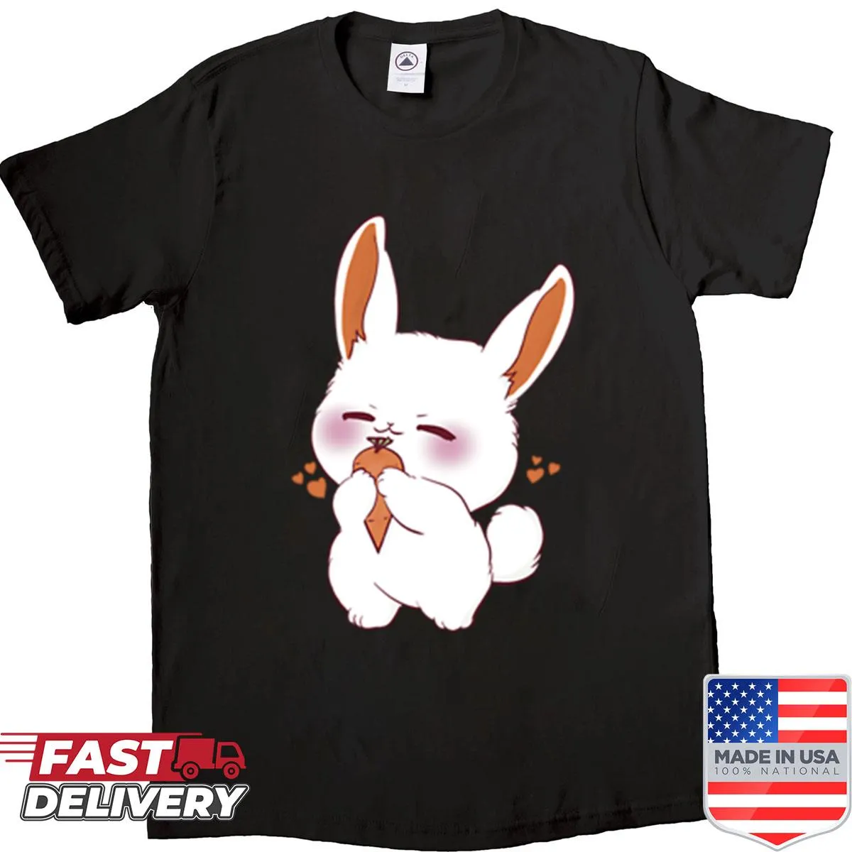 Cute bunny illustration holding a carrot on a shirt