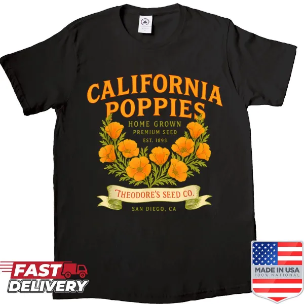 Vintage-style T-shirt with California poppies graphic