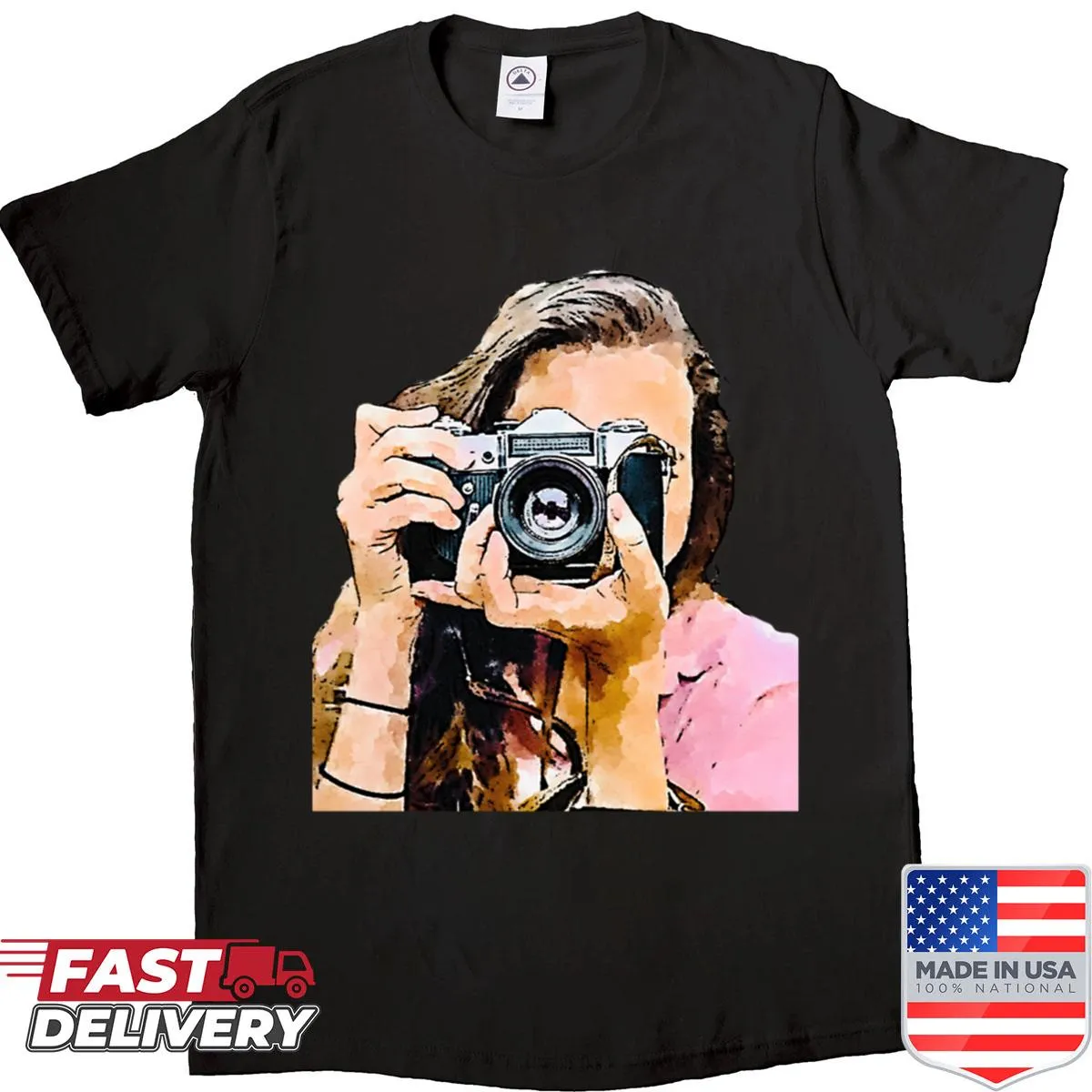 Playful shirt for women featuring 'Camera Girl' text design