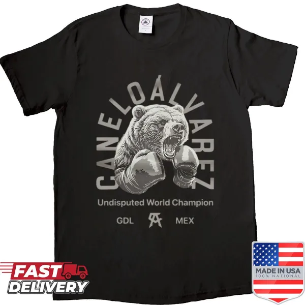Shirt featuring a bear and tribute to Canelo Alvarez's championship