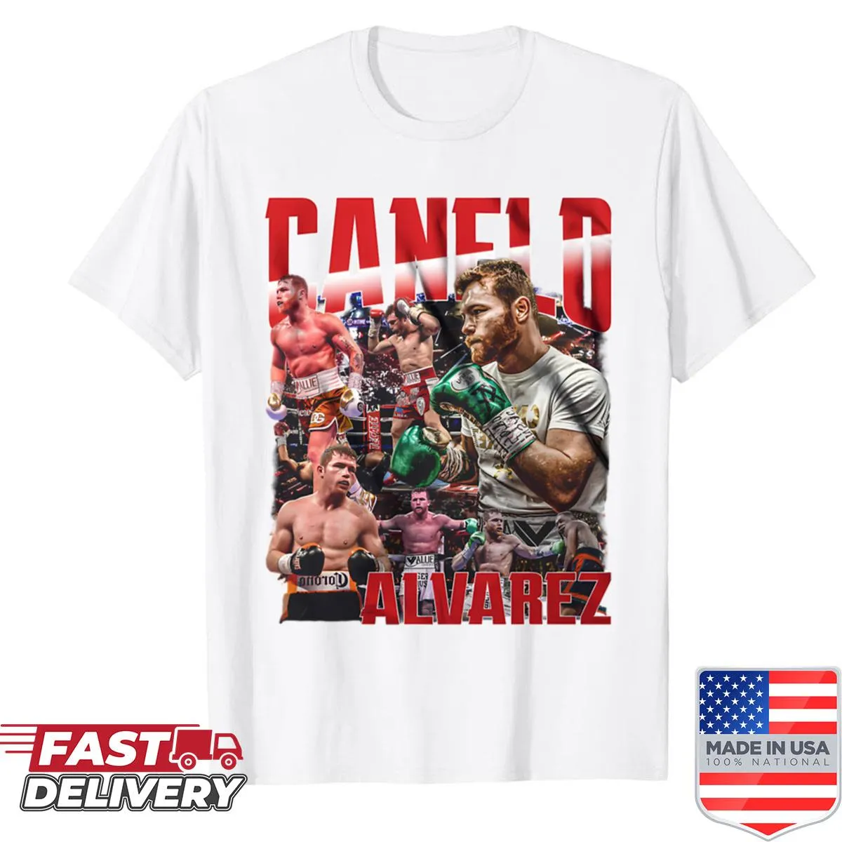 Vintage-style Canelo Alvarez boxing shirt with retro typography