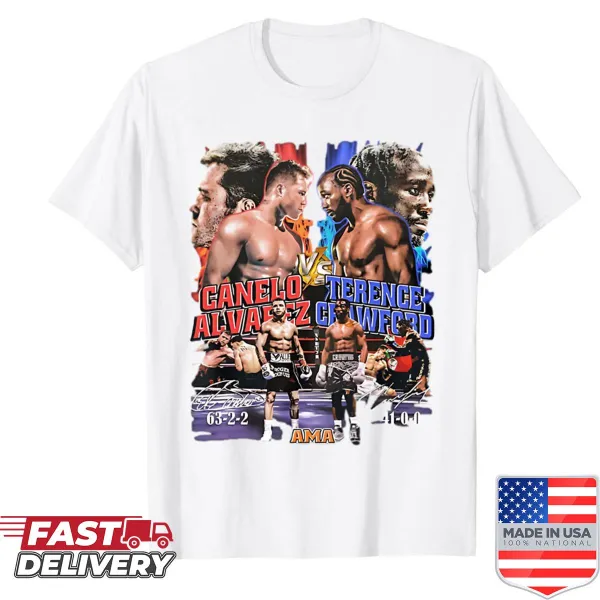 Dramatic boxing match shirt featuring Canelo Alvarez and Terence Crawford