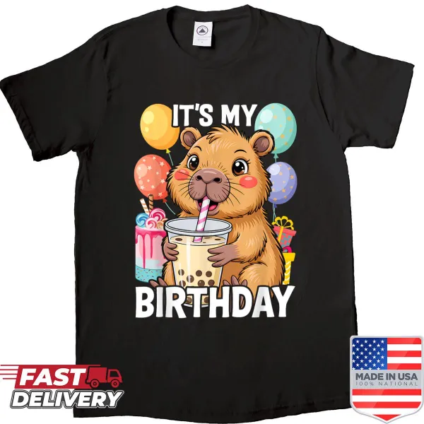 Cute capybara birthday shirt for kids with festive graphics