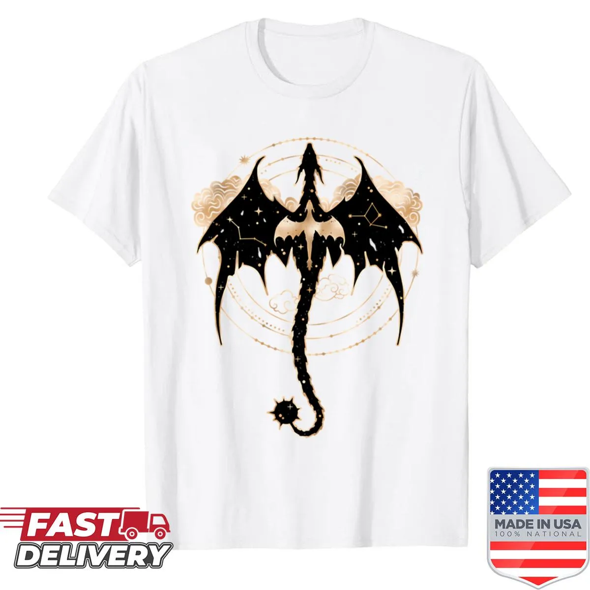 Illustration of Tairn and Andarna from Fourth Wing on a shirt