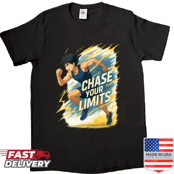 Motivational running shirt with 'Chase Your Limits' slogan in bold text.