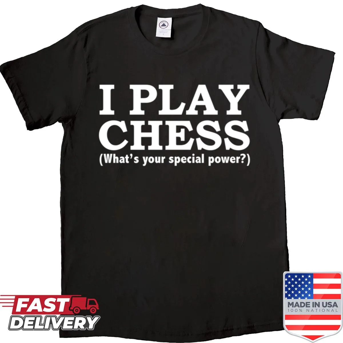 Funny chess player shirt with the phrase 'What's Your Special Power' and chess pieces