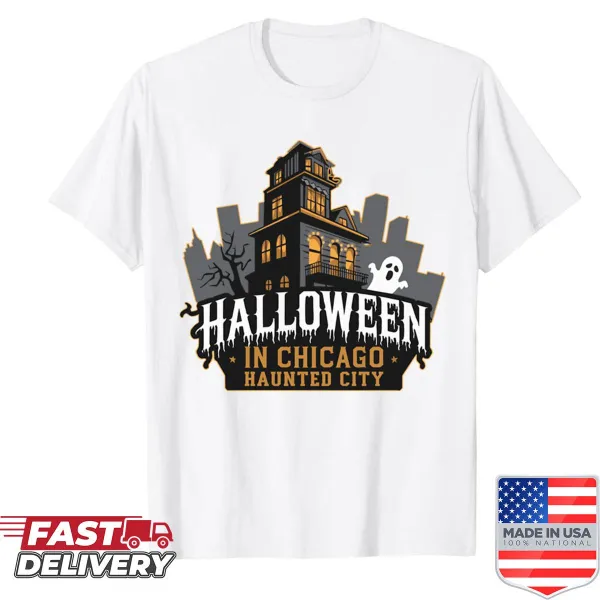 Chicago haunted city shirt with spooky stickers design