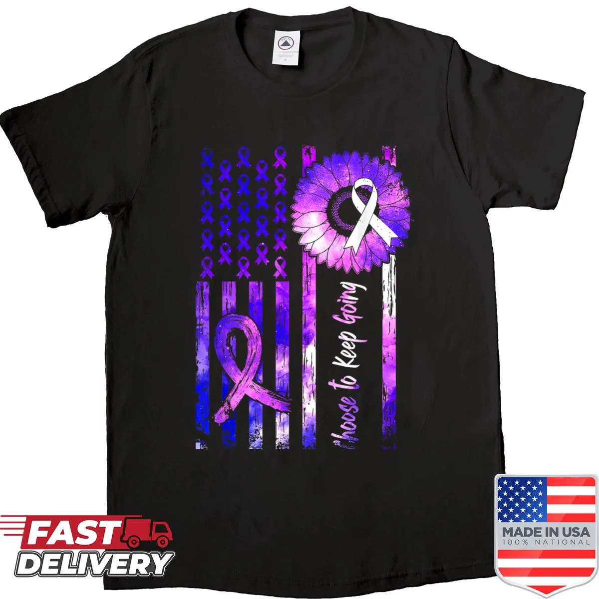 USA flag design with suicide prevention message on a t-shirt