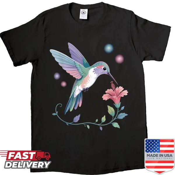 Cute hummingbird design on a nature-themed shirt