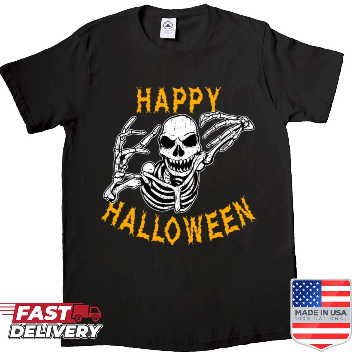 Funny Halloween shirt featuring a cartoon skeleton design