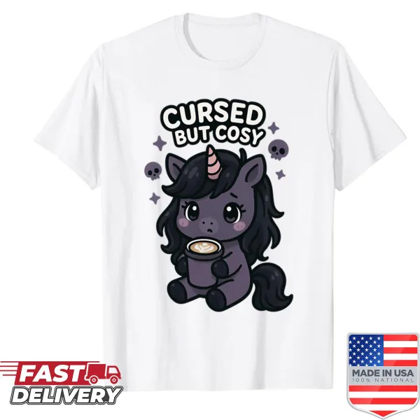 Edgy shirt featuring a cursed unicorn and latte design