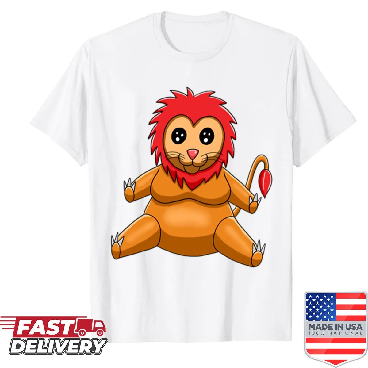 Chibi lion illustration on a cute shirt for kids.