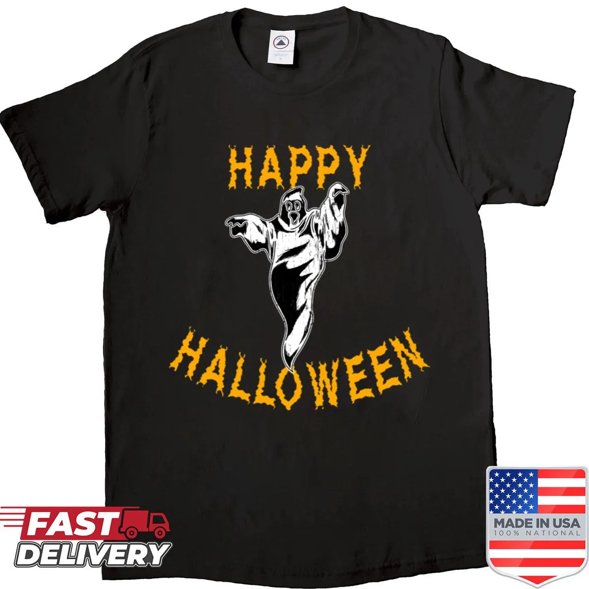 Cute cartoon ghost design for Halloween on a t-shirt