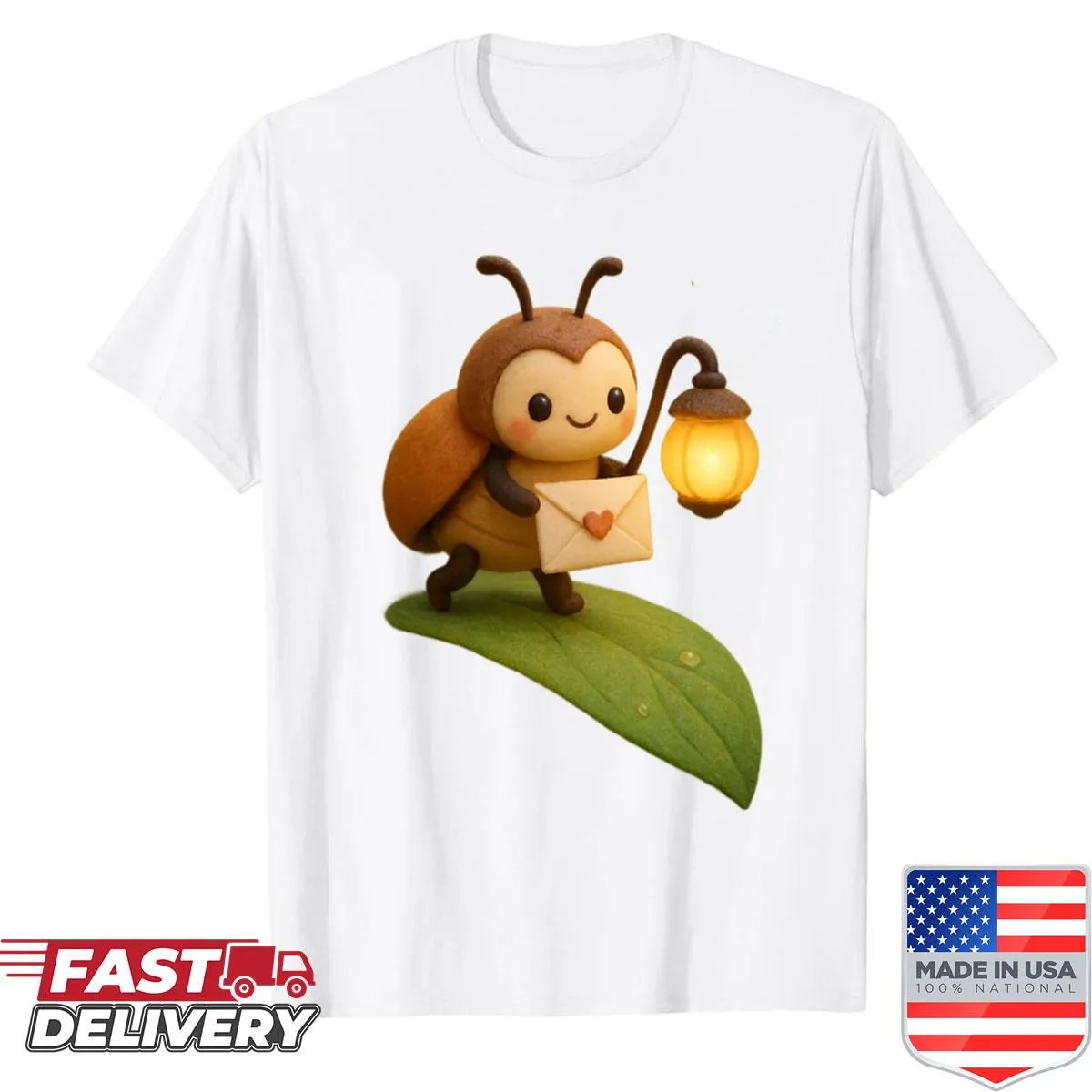 Kawaii shirt with a lantern beetle delivering love letters