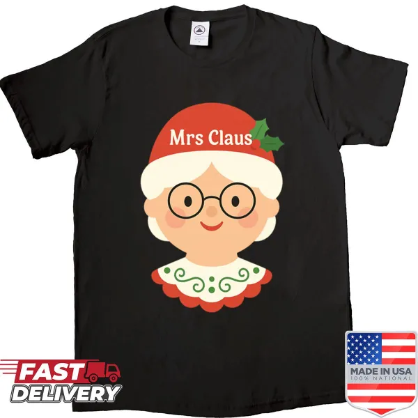 Cute illustration of Mrs. Claus on a Christmas-themed T-shirt