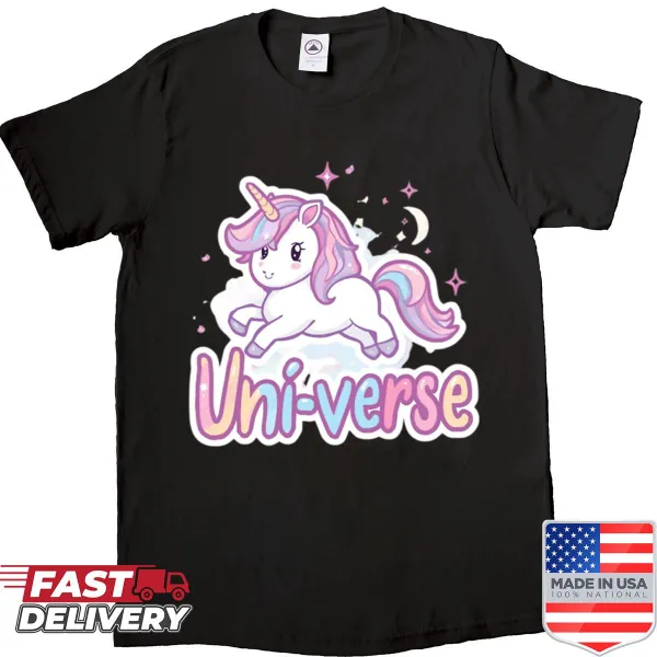 Pastel unicorn floating in a dreamy galaxy on a shirt