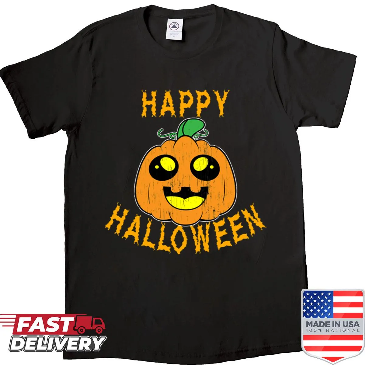 Cute pumpkin graphic on a Halloween shirt