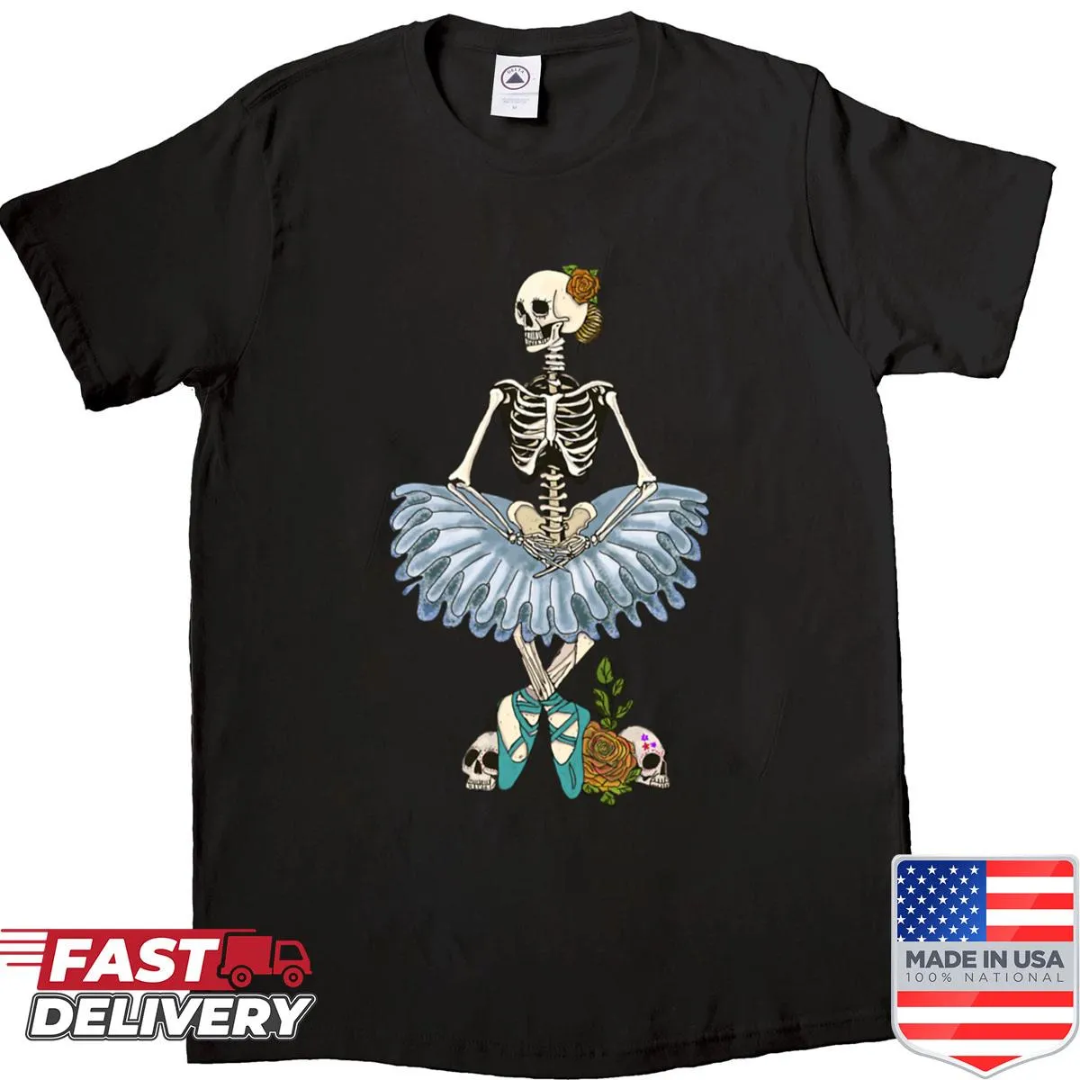 Dancing skull illustration on a casual shirt
