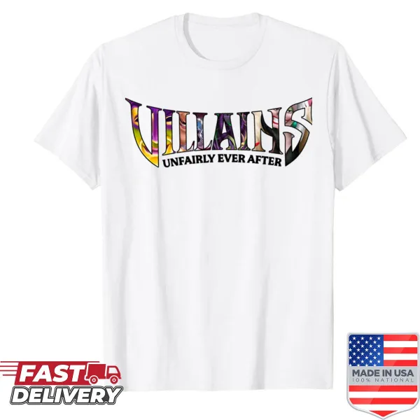 Dark Fairytales shirt with 'Unfairly Ever After' text and villain imagery