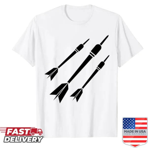 Playful darts-themed shirt with bold dart graphics