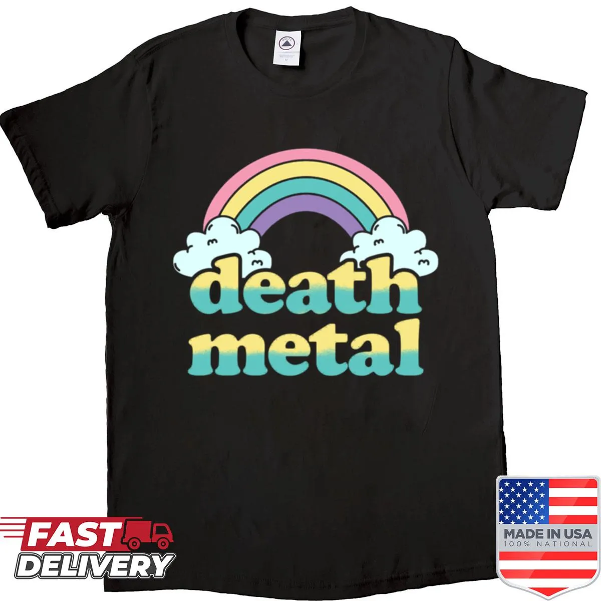 Parody shirt featuring death metal themes with a humorous twist.