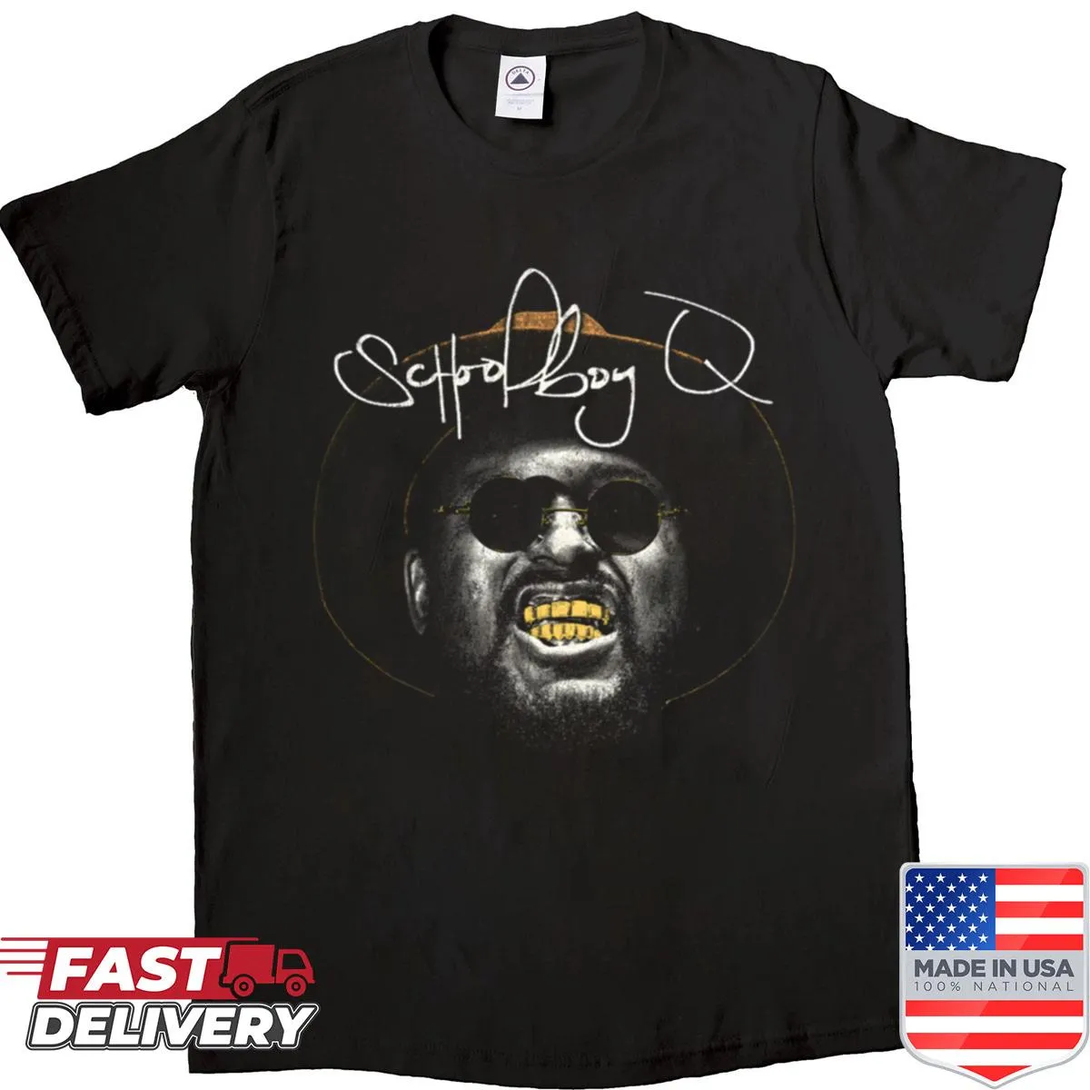 Artistic graphic T-shirt featuring Schoolboy Q's head