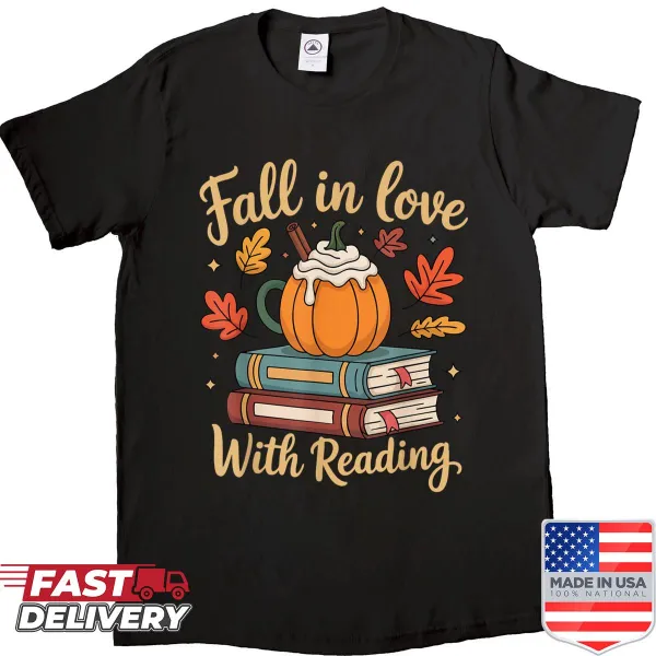 Cute book lover shirt with autumn librarian theme
