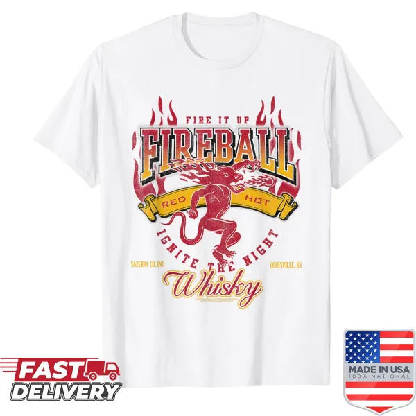 Athletic style Fireball Cinnamon Whisky logo t-shirt