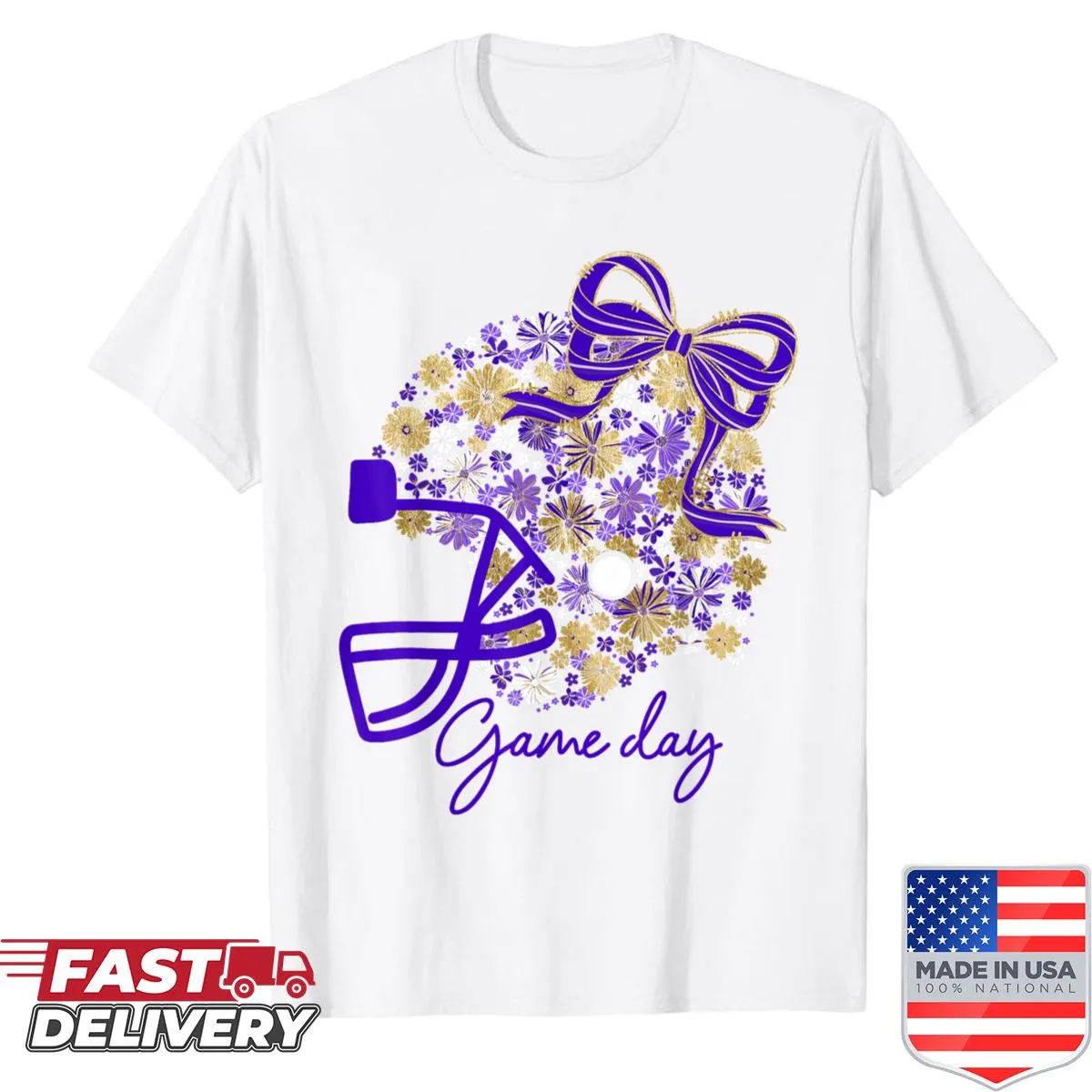 Floral football t-shirt with a girly bow and team spirit design
