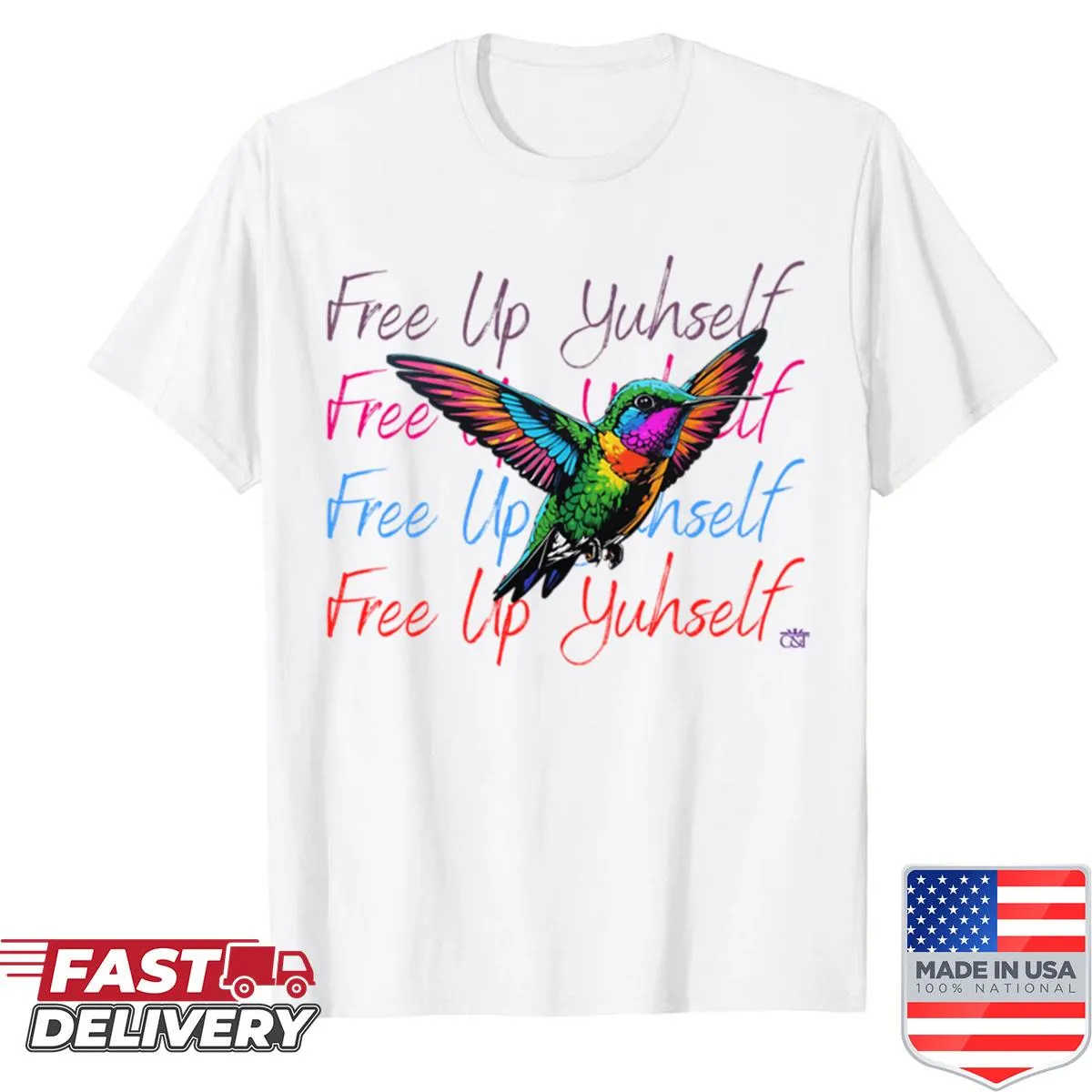 Illustration of a hummingbird on a casual shirt