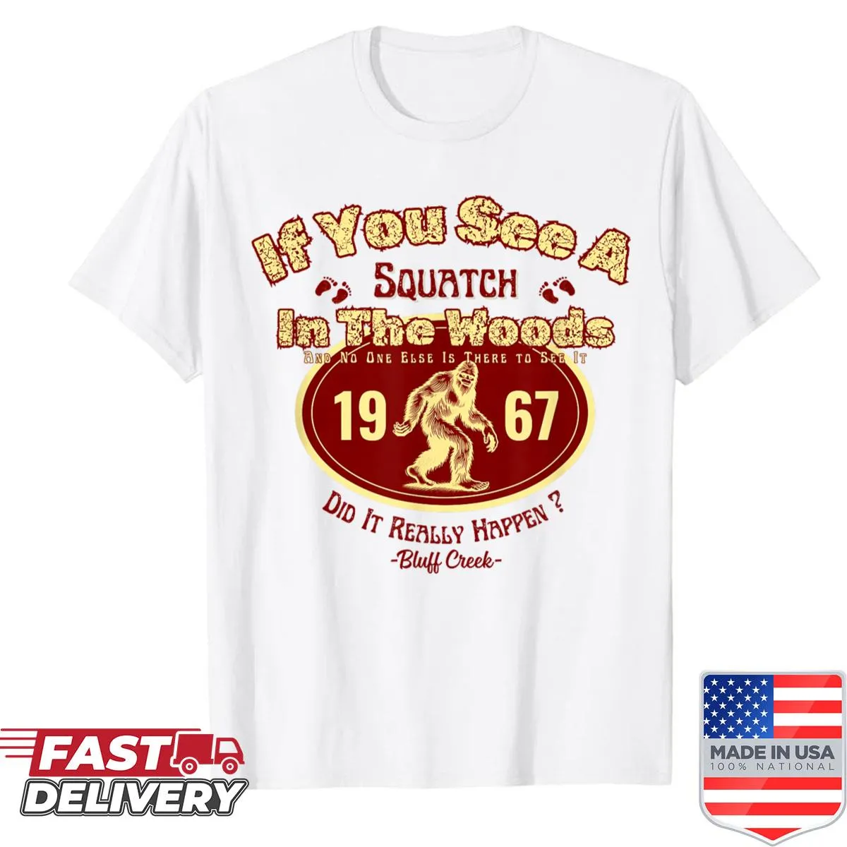 Retro shirt featuring a funny Bigfoot Sasquatch design for men and women.