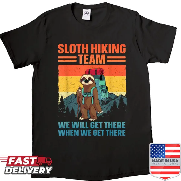 Humorous hiking-themed t-shirt with an illustration.