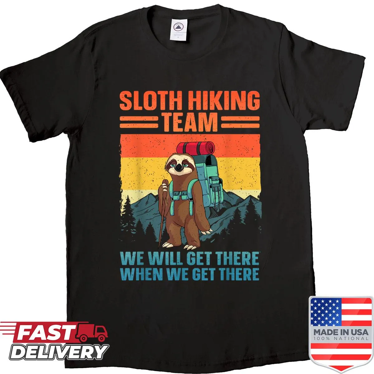 Humorous hiking-themed t-shirt with an illustration.
