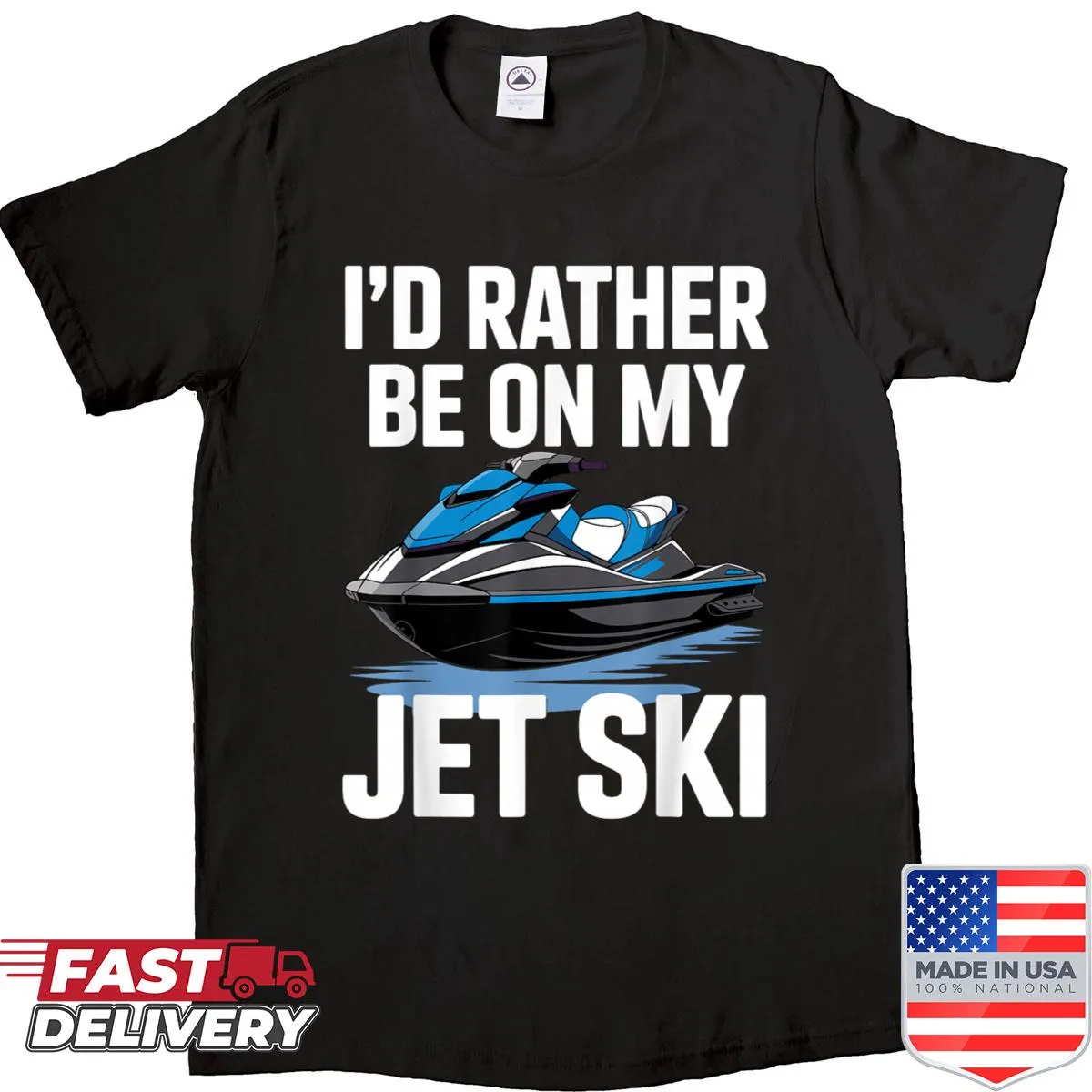 Humorous jet ski graphic shirt for water sports enthusiasts